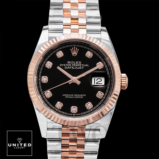 Rolex Datejust 126231 Everose Two-Tone Perfect Clone Quality Rolex 126231 Black Dial Diamond Replica black background