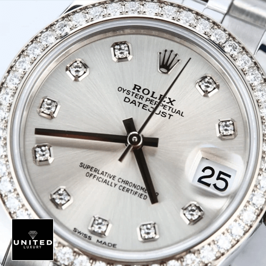 Rolex Datejust 178384 "Diamond Dial" Premium Clone Rolex Datejust 178384 Diamond Bezel Replica close analog view