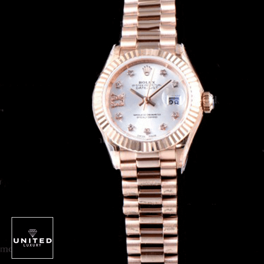Rolex Lady-Datejust 279175 Everose Gold Authentic Copy 1:1 Rolex Lady Datejust Rose Gold 279175 Fluted Bezel Rose Gold Oyster Replica
