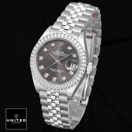 Rolex Datejust 279381RBR Jubilee Diamond Super Accurate Clone Rolex Datejust 279384 White Gold Dark Grey Diamond Jubilee Replica black background