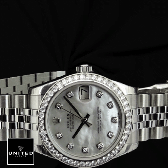 Rolex Lady-Datejust 279384 Mother of Pearl Diamond Top Grade Clone 1:1 Rolex Datejust 279384RBR White Gold Jubilee Replica & Black Background