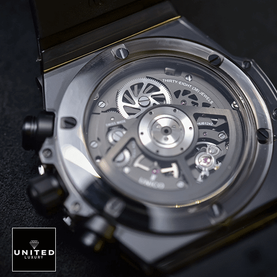 Hublot Big Bang Unico Sapphire All Black 411.JB.4901.RT Replica hublot big bang unico sapphire all blac 411.JB .4901.RT man left Hublot Big Bang 411.JB_.4901.RT Unico Sapphire Black Case Replica upside view