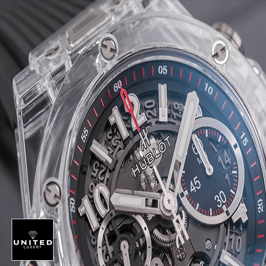 Hublot Big Bang Unico "Sapphire Case" 411.JX.1170.RX Precision Duplicate 1:1 hublot big bang unico magic sapphire Hublot Big Bang Unico Magic Sapphire Replica red second hand