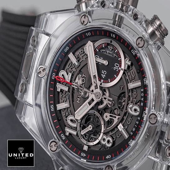 Hublot Big Bang Unico "Sapphire Case" 411.JX.1170.RX Precision Duplicate 1:1 hublot big bang unico magic sapphire kapak HUblot Big Bang Unico Magic Sapphire Replica crown / push button