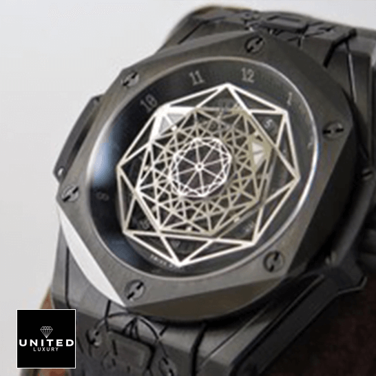 Hublot Big Bang "All Black" Ceramic 415.CX.1114.VR.MXM17 Next Level Replica hublot big bang sang bleu all black man Hublot Big Bang All Black White Dial Replica front view white background