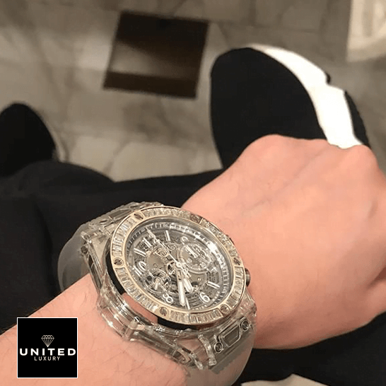 Hublot Big Bang Unico Sapphire Diamond 411.JX.4802.RT.1904 Luxury Clone Quality hublot big bang unico sapphire baguettes 411 JX 4802 RT 1904 replica ha Hublot Big Bang Unico Sapphire Baguettes 411_JX_4802_RT_1904 Replica on the wrist