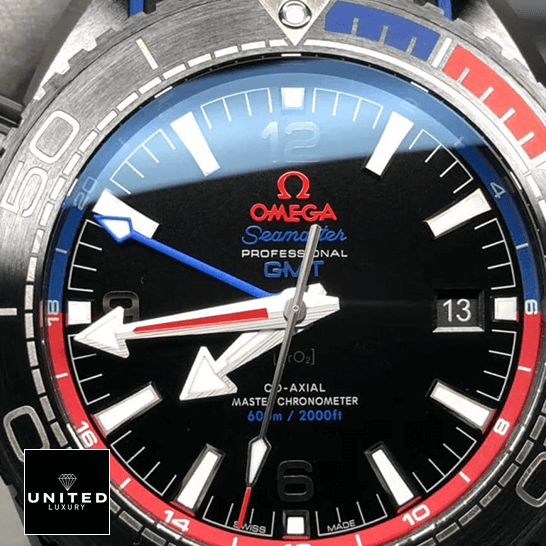 Omega Seamaster Planet Ocean 215.92.46.22.01.004 Premium Copy 1:1 Omega Seamaster 215.92.46.22.01.004 GMT Black Dial Red & Blue Bezel Replica
