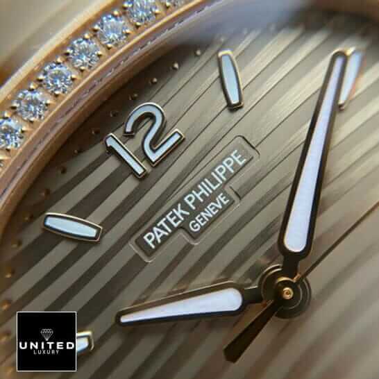 Patek Philippe Nautilus 7118-1200r-010 Rose Gold Exceptional Replica 1:1 patek 7118 1200r 010 replica 4 Patek Philippe 7118-1200r-010 Geneve Gold Dial Diamond Bezel Replica