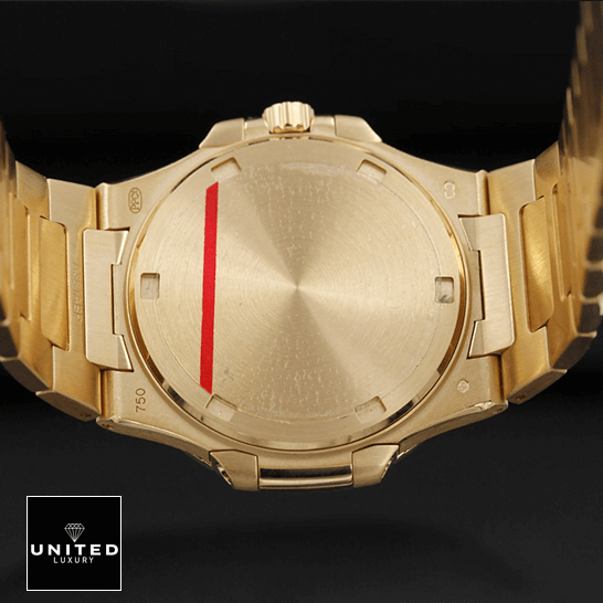 Patek Philippe Nautilus 7010/1R "Golden Dial" Collector’s Copy 1:1 patek philippe nautilus 70101R 012 replica back Patek Philippe Nautilus 70101R-012 Rose Gold Case Replica black background