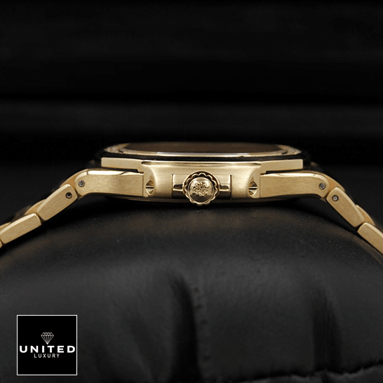 Patek Philippe Nautilus 7010/1R "Golden Dial" Collector’s Copy 1:1 patek philippe nautilus 70101R 012 replica rightside Patek Philippe Nautilus 70101R-012 Rose Gold Case Replica side view