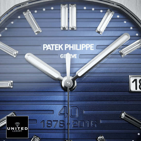 Patek Philippe Nautilus 5711/1P Platinum First-Class Clone patek philippe nautilus platinum blue dial 57111P dial Patek Philippe Geneve Nautilus Blue Dial Replica close analog view