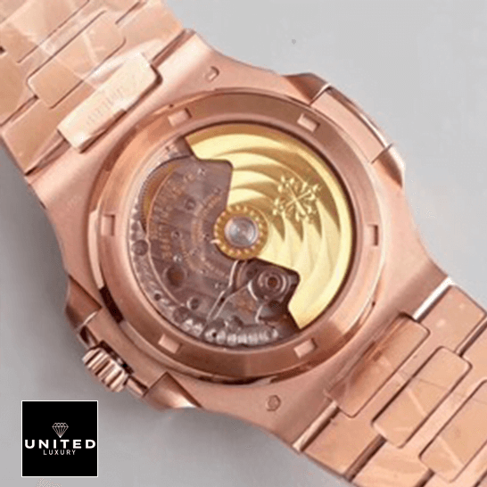 Patek Philippe Nautilus 5711/1R-001 Rose Gold Collector’s Clone 1:1 patek philippe nautilus 57111R 001 back Patek Philippe Nautilus 57111R-001 Rose Gold Case Replica white background