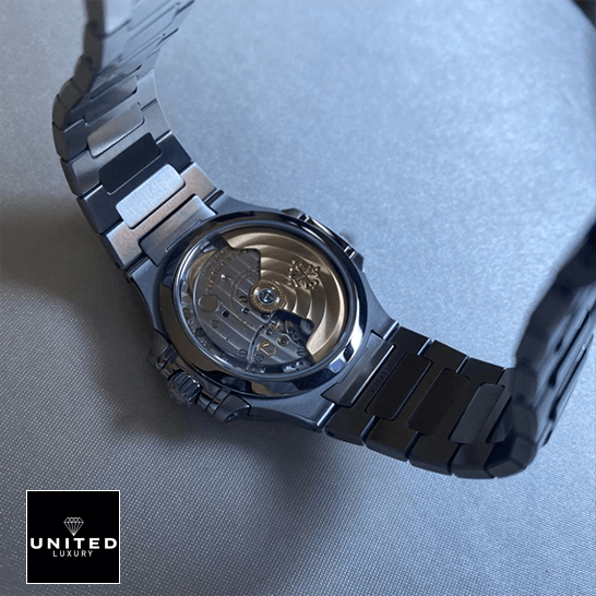 Patek Philippe Nautilus 7118/1A "Smoke Gray Dial" Premium Clone Edition patek philippe nautilus 71181A 011 back Patek Philippe Nautilus 71181A-011 Stainless Steel Case Replica upside view