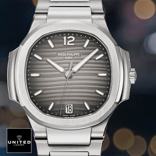 Patek Philippe Nautilus 7118/1A "Smoke Gray Dial" Premium Clone Edition patek philippe nautilus 71181A 011 front Patek Philippe Nautilus 71181A-011 Grey Dial Steel Bezel Replica front view
