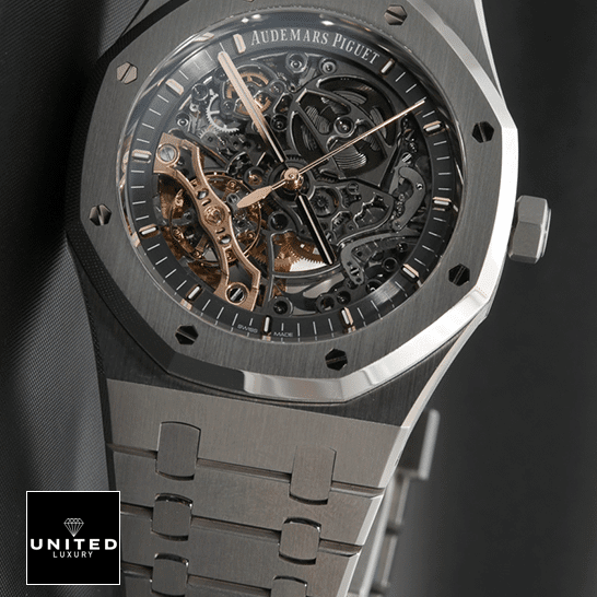 AP Royal Oak "Skeleton" Openworked 15407ST.OO.1220ST.01 Perfect Duplicate Edition Audemars Piguet Stainless Steel Case Skeleton Dial Replica front view