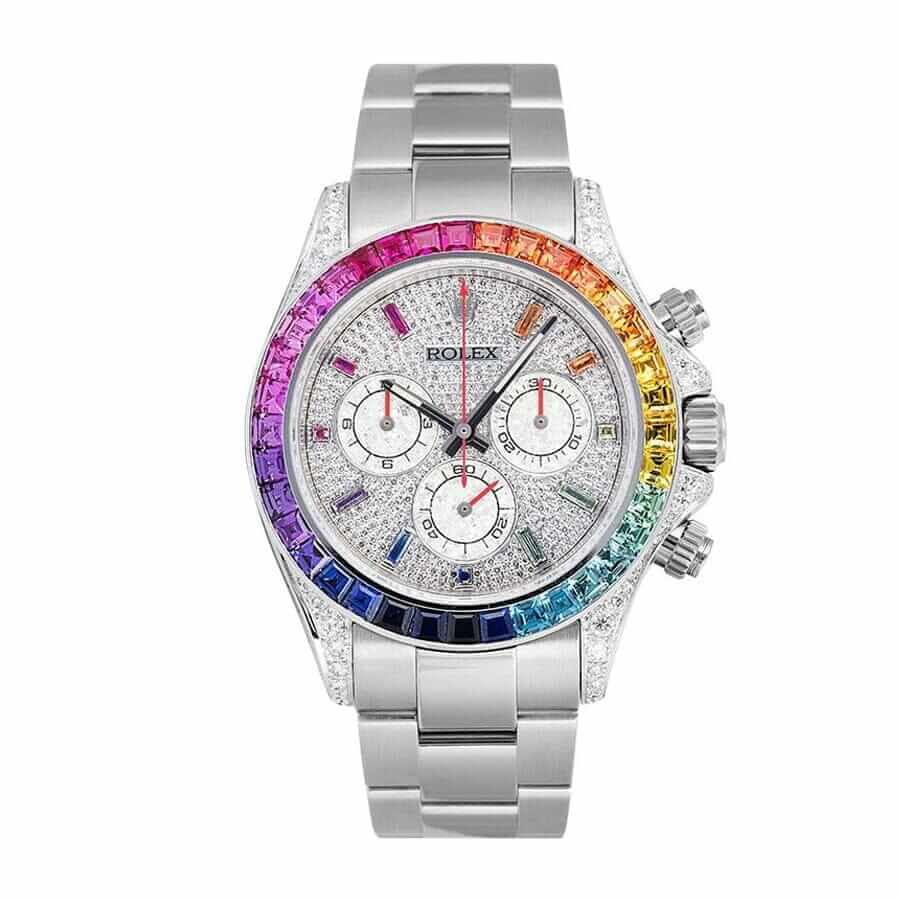 rolex-daytona-white-gold-diamond-set-custom-rainbow-116509-replica Rolex Daytona "Rainbow" 116520-0016 Superior Replica - Image 1