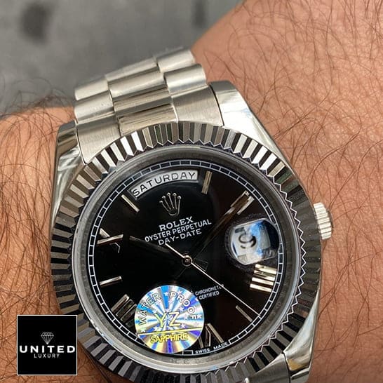 Rolex Day-Date "Presidential" 218239 Detailed Replica rolex presidential replica4 Rolex Day Date II Presidential 218239 Silver Jubilee Bracelet Replica