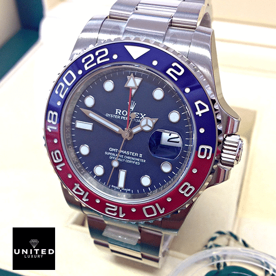 Rolex GMT-Master II 116719BLRO "Pepsi" Authentic Replica Edition rolex gmt master II blue dial amp redblue 116719BLRO man dial 1 Rolex GMT-Master II 116719BLRO Oyster Replica Silver Crown Pusher