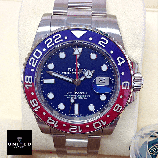 Rolex GMT-Master II 116719BLRO "Pepsi" Authentic Replica Edition rolex gmt master II blue dial amp redblue 116719BLRO man left Rolex GMT-Master II Blue Dial & Red/Blue Ceramic Bezel 116719BLRO Oyster Replica