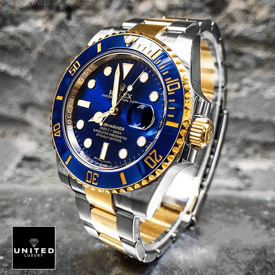 Rolex Submariner Date 16613 "Bluesy" Exclusive Clone Edition Rolex Submariner Date Two Tone Blue Dial 16613 Replica on the table