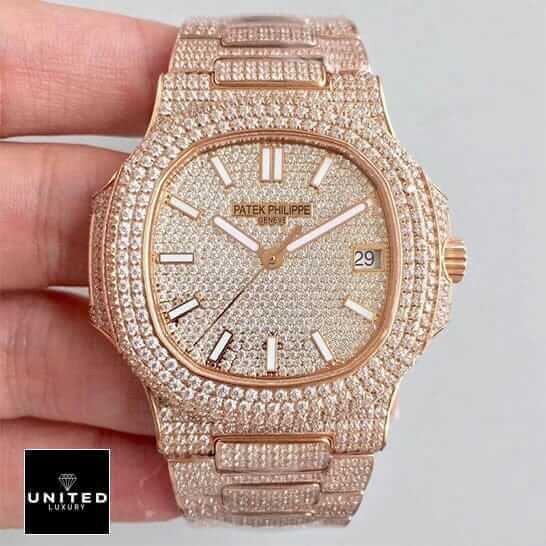 Patek Philippe Nautilus "Iced Out" 5719/10G Exceptional Replica 1:1 Patek Philippe Nautilus 5719/10G-010 Diamond Dial Replica