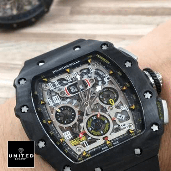 Richard Mille RM 11-03 "Carbon NTPT" Mirror Replica 1:1 richard mille rM11 03 automatic winding flyback replica man unitedluxurynet 1 Richard Mille RM11-03 Automatic Winding Flayback Replica on the wrist