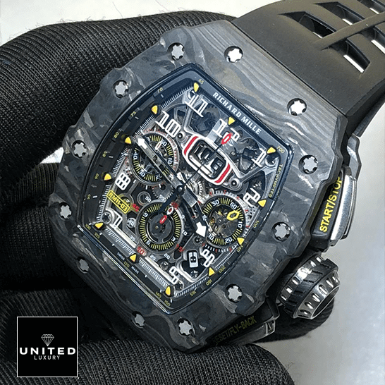 Richard Mille RM 11-03 "Carbon NTPT" Mirror Replica 1:1 richard mille rM11 Richard Mille RM11-03 Automatic Flyback Black Bezel Dial Replica crown / push button