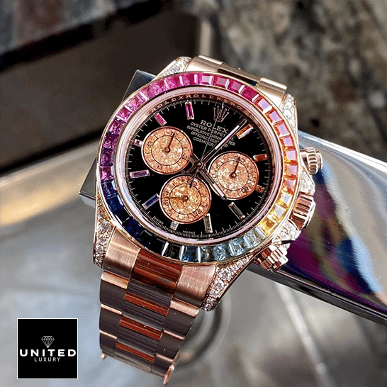 Rolex Cosmograph Daytona "Rainbow" 116519 Premium Duplicate Edition Rolex Daytona Cosmograph Rainbow Bezel Black Dial 116519 Oyster Replica