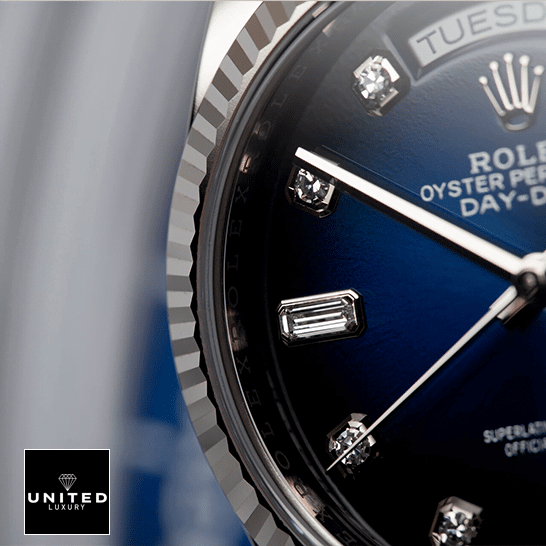 Rolex Day-Date 128239 "Blue Diamond Dial" High Fidelity Replica Rolex Day-Date 36 7118-1200R-01 Replica blue dial with diamonds