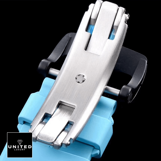 Richard Mille RM 055 "Yas Marina" Precision Duplicate 1:1 richard mille RM055 KV V2 carbon case blue skeleton dial replica clips Richard Mille RM055 Stainless Steel Clasp Replica opened clasp black background