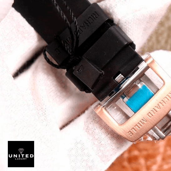 Richard Mille RM 011 Rose Gold Exceptional Replica 1:1 richard mille RM 011 automatic flyback chronograph red demon limited edition clips Richard Mille RM011 Black Rubber Bracelet Replica opened clasp