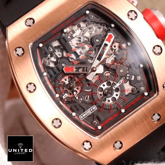 Richard Mille RM 011 Rose Gold Exceptional Replica 1:1 richard mille RM 011 automatic flyback chronograph red demon limited edition front three Richard Mille RM011 Black Dial Rose Gold Bezel Replica