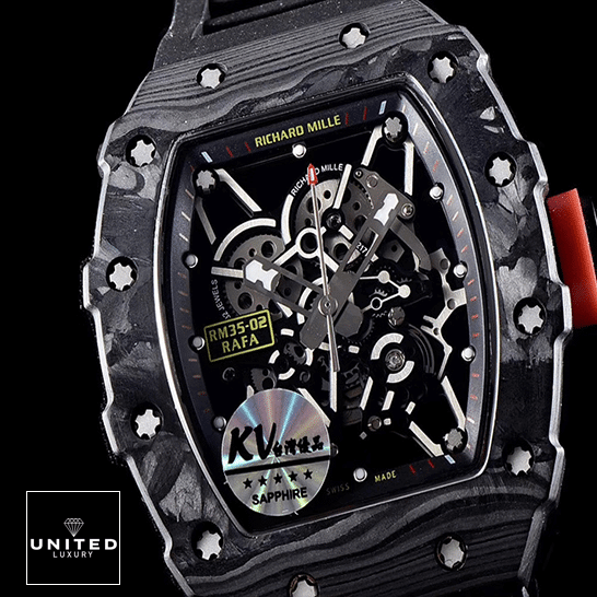 Richard Mille RM 35-02 "Rafael Nadal" Ultra Luxury Clone richard mille rM35 Richard Mille RM3502 Automatic Carbon Skeleton Black Replica close view