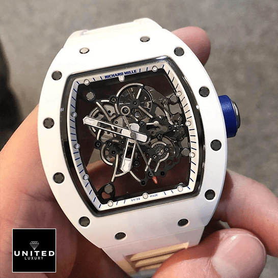 Richard Mille RM 055 "Bubba Watson" Elite Super Clone Richard Mille RM55 White Ceramic White Dial Replia on the hand