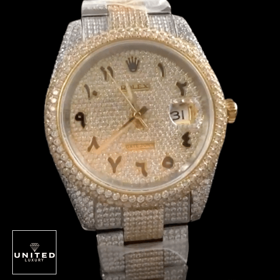 Rolex Datejust 116300 "Arabic Dial" Exact Duplicate Quality Rolex Datejust Two Tone Yellow Gold Arabic Dial Replica black background