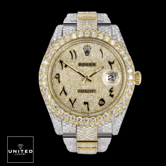 Rolex Datejust 116300 "Arabic Dial" Exact Duplicate Quality Rolex Datejust Yellow Gold Arabic Dial Replica front view