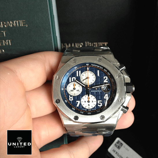Audemars Piguet Royal Oak 26470ST.OO.A027CA.01. "Chronograph" Supreme Clone Quality audemars piguet royal oak offshore 26470ST.OO .A027CA.01 replica upper unitedluxurynet 1 Audemars Piguet 26470ST.OO_.A027CA.01 Blue Dial Steel Case Replica on the hand