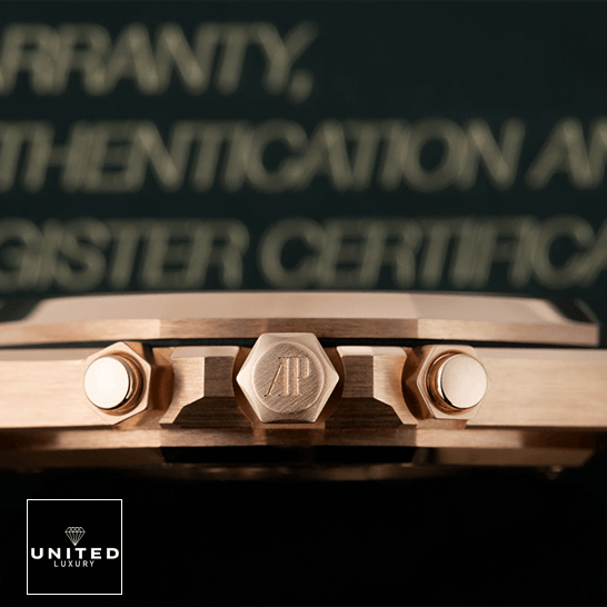 Audemars Piguet Royal Oak Chronograph 26320OR "Rose Gold" Exceptional Replica 1:1 audemars piguet royal oak chronograph 26320OR.OO .D002CR.01 replica right Audemars Piguet Royal Oak Gold Steel Case Replica crown / push button