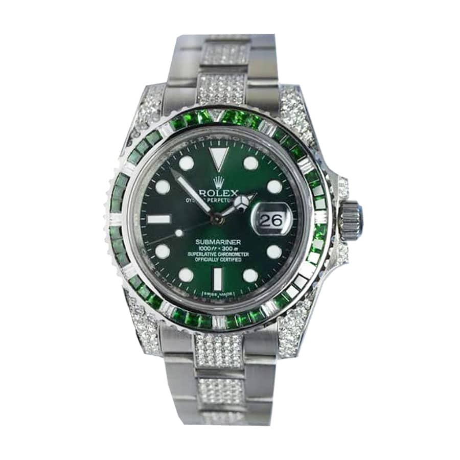 rolex-submariner-hulk-116610lv-diamond-green-dial-iced-out-replica Rolex Submariner 116610LV "Hulk Iced Out" Premium Replica 1:1 - Image 1