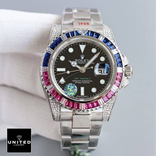 RolexGMT Master 116718LN "Diamond Bezel" Ultra Clone 1:1 Rolex GMT Master II 116710 Blue Red Gem Set Bezel on hss hands Rolex GMT Master II 116710 Blue-Red Gem-Set Bezel on his hands Replica