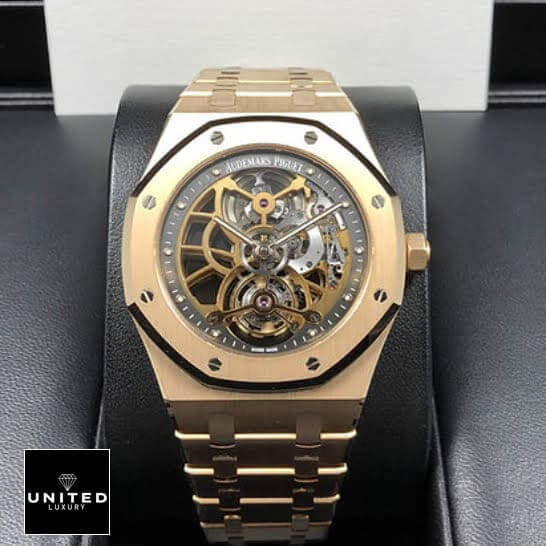 Audemars Piguet Royal Oak Tourbillon 26518OR.OO.1220OR.01 Premium Copy 1:1 ap extra thin replica Audemars Piguet Tourbillion Gold Replica on leather stand