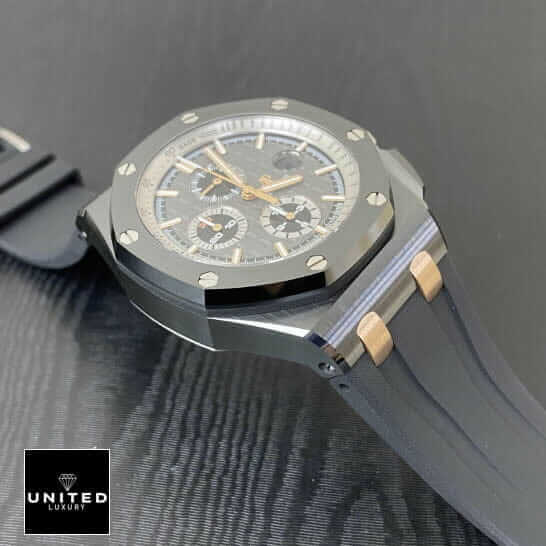 Audemars Piguet Royal Oak Offshore Chronograph 26415CE.OO.A002CA.01 "Black Ceramic" Mirror Replica 1:1 ap pride of germany replica man AP Royal Oak Offshore 26406FR.OO.A002CA.01 Replica on the black table