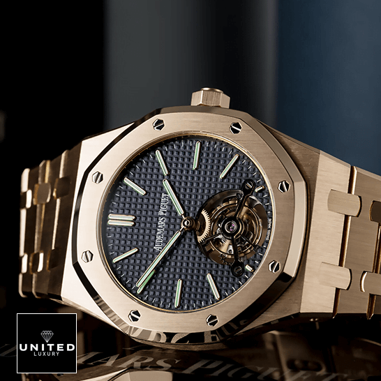 Audemars Piguet Royal Oak Tourbillon 26522OR "Rose Gold" Ultra Realistic Replica audemars piguet royal oak 26522OR.OO .1220OR.01 replica tiltedleft Ap Royal Oak Tourbillion 26522OR.OO Blue Dial Replica