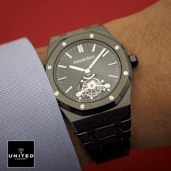 Audemars Piguet Royal Oak Tourbillon 26522CE "Black Ceramic" Pro Clone 1:1 audemars piguet royal oak tourbillon 26522CE.OO .1225CE hand Audemars Piguet Royal Oak Tourbillion 26522CE.OO_.1225CE Replica on the man wrist