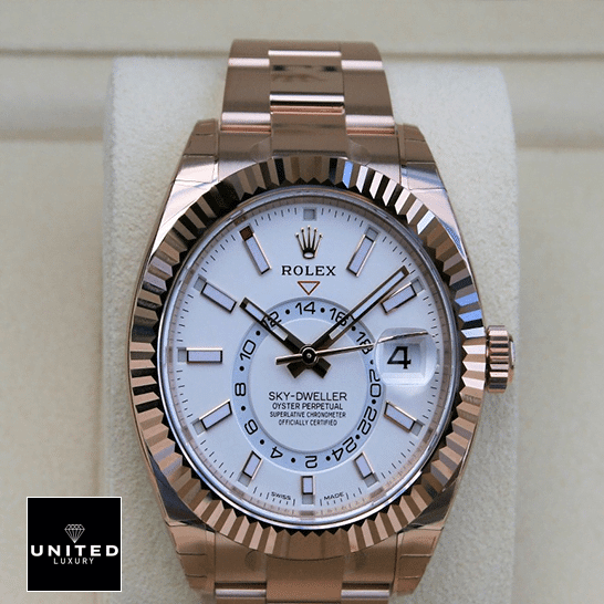 Rolex Sky-Dweller 326935 "Everose Gold" Swiss Super Clone Rolex Sky-Dweller Rose Gold White Dial 326935-0005 Replica