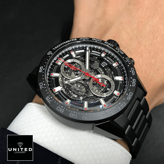 TAG Heuer Carrera 01 CAR2090.BH0729 "Black Skeleton" Top Grade Clone 1:1 Tag Heuer Carrera Black Red Second Hand Replica on the man wrist