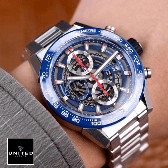 TAG Heuer Carrera 01 CAR201T "Blue Skeleton Dial" Precision Replica Edition Tag Heuer cAR201T.BA0766 Carrera Automatic Blue Bezel Replica on the wrist