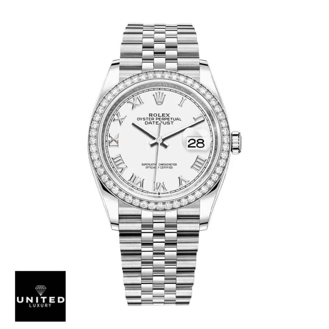 Rolex Datejust 126284RBR "White Roman Dial" Ultra Luxury Clone Yeni Proje 29 Rolex Datejust roman diamond bezel on the white background