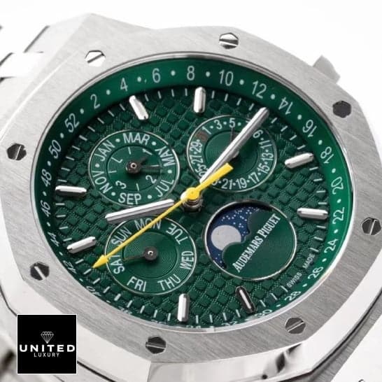 Audemars Piguet Royal Oak Perpetual Calendar 26574ST "Blue Dial" Top Grade Replica ap green replica left AP Royal Oak Offshore 26574ST.OO.1220ST.02 Green Dial Replica