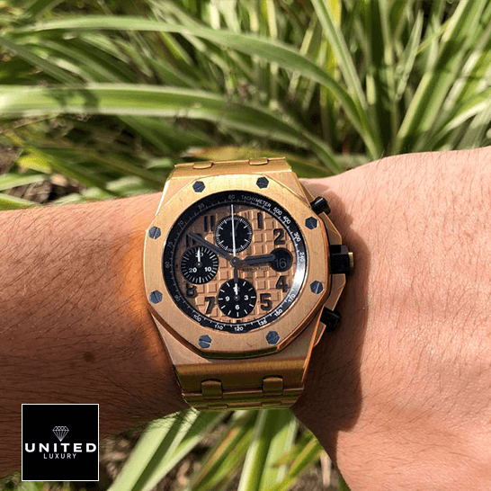 Audemars Piguet Royal Oak 15500OR "Rose Gold" Precision Clone audemars piguet royal oak offshore rose gold dial chronograph 26470OR.OO .1000OR.01 hand Audemars Piguet Royal Oak Rose Gold Dial Replica grass background
